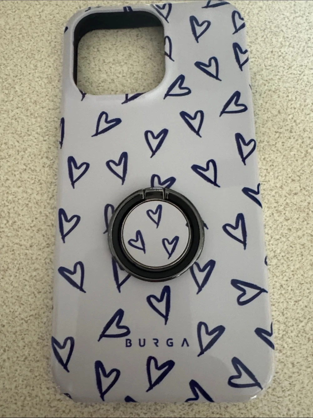 BURGA Lavender Heart Phone Case with Silver Ring Grip for iPhone 15 pro max